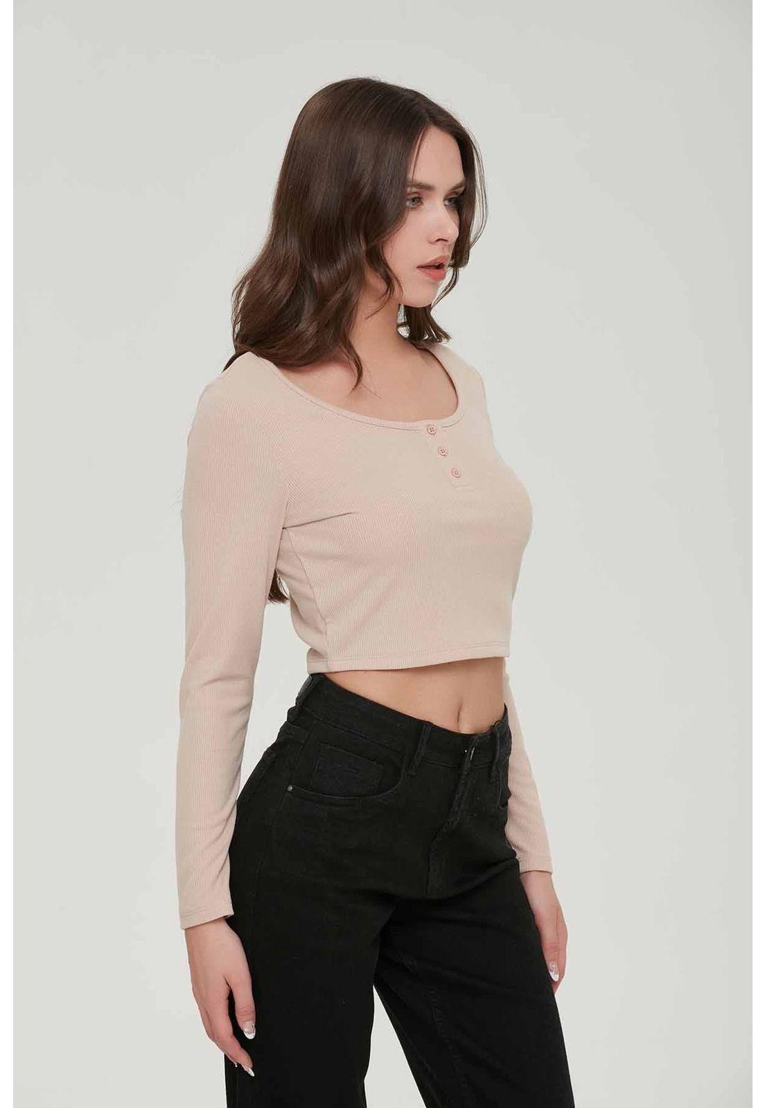 Polera Mujer Top Botones Beige-1
