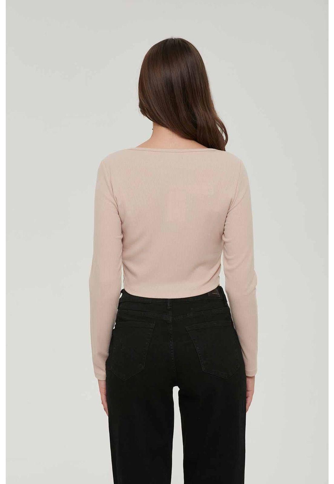 Polera Mujer Top Botones Beige-2