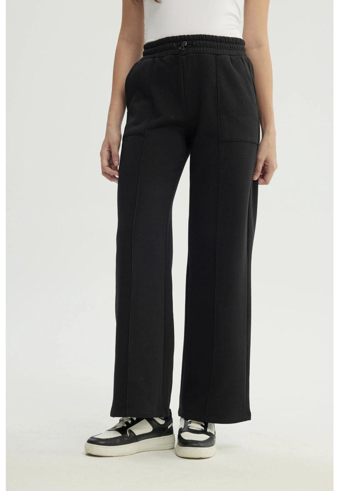 Pantalón Buzo Mujer Wide Leg Negro - Vll-0