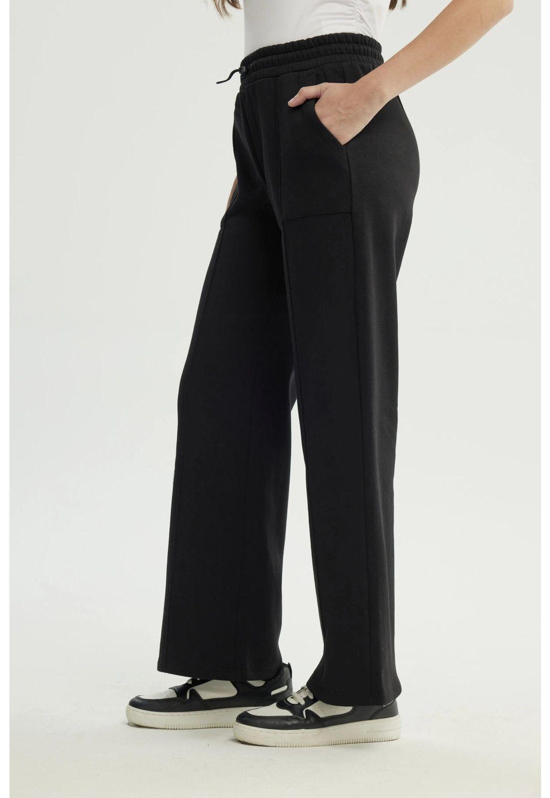 Pantalón Buzo Mujer Wide Leg Negro - Vll-1