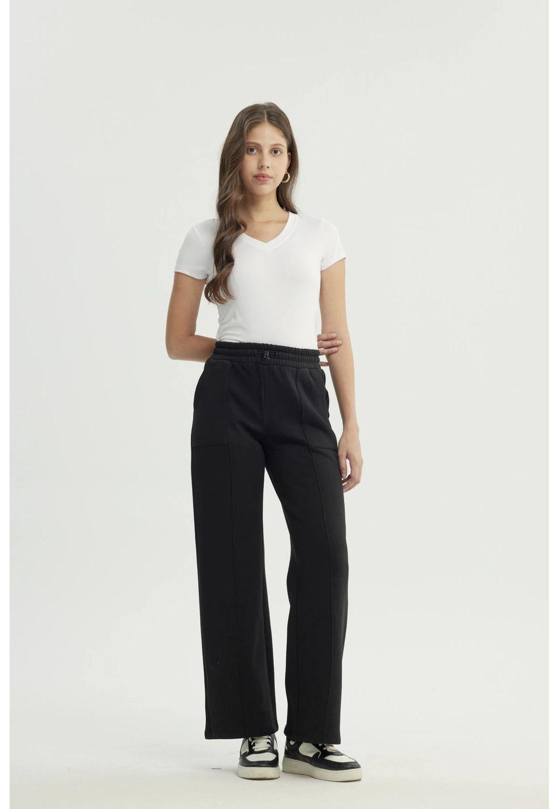 Pantalón Buzo Mujer Wide Leg Negro - Vll-3