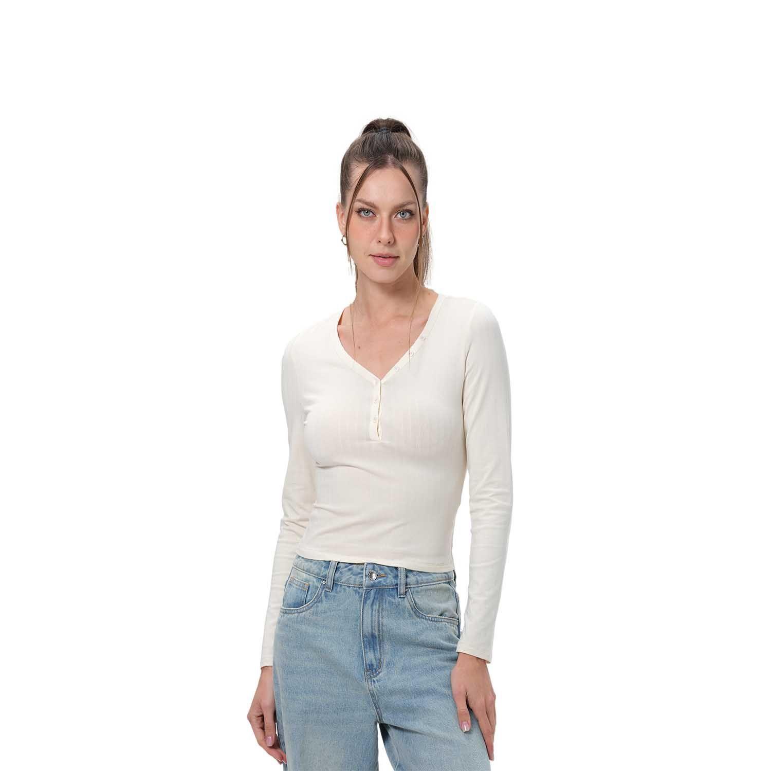 Polera Mujer Abotonada Crudo Fashion's Park-0