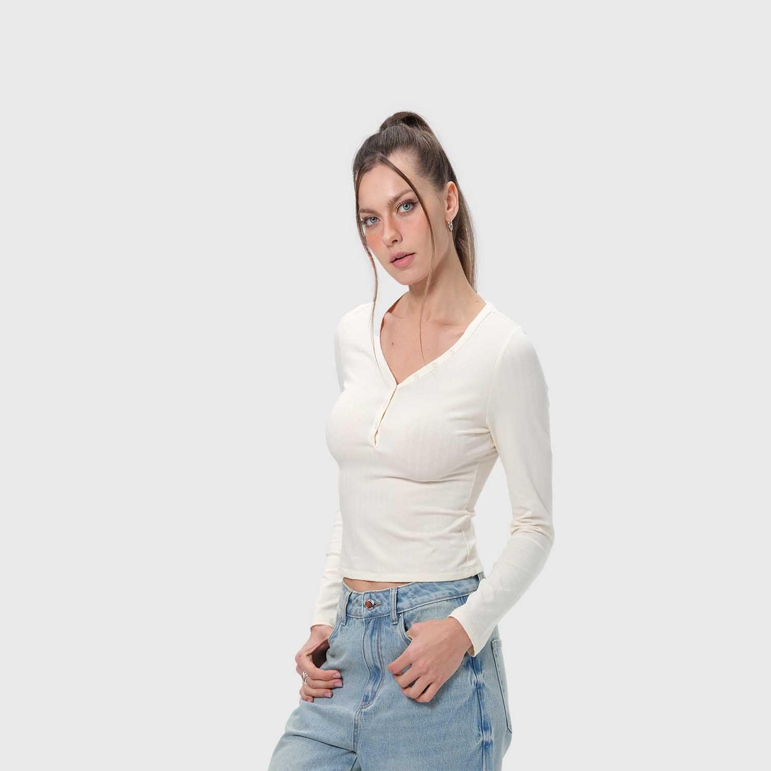 Polera Mujer Abotonada Crudo Fashion's Park-1