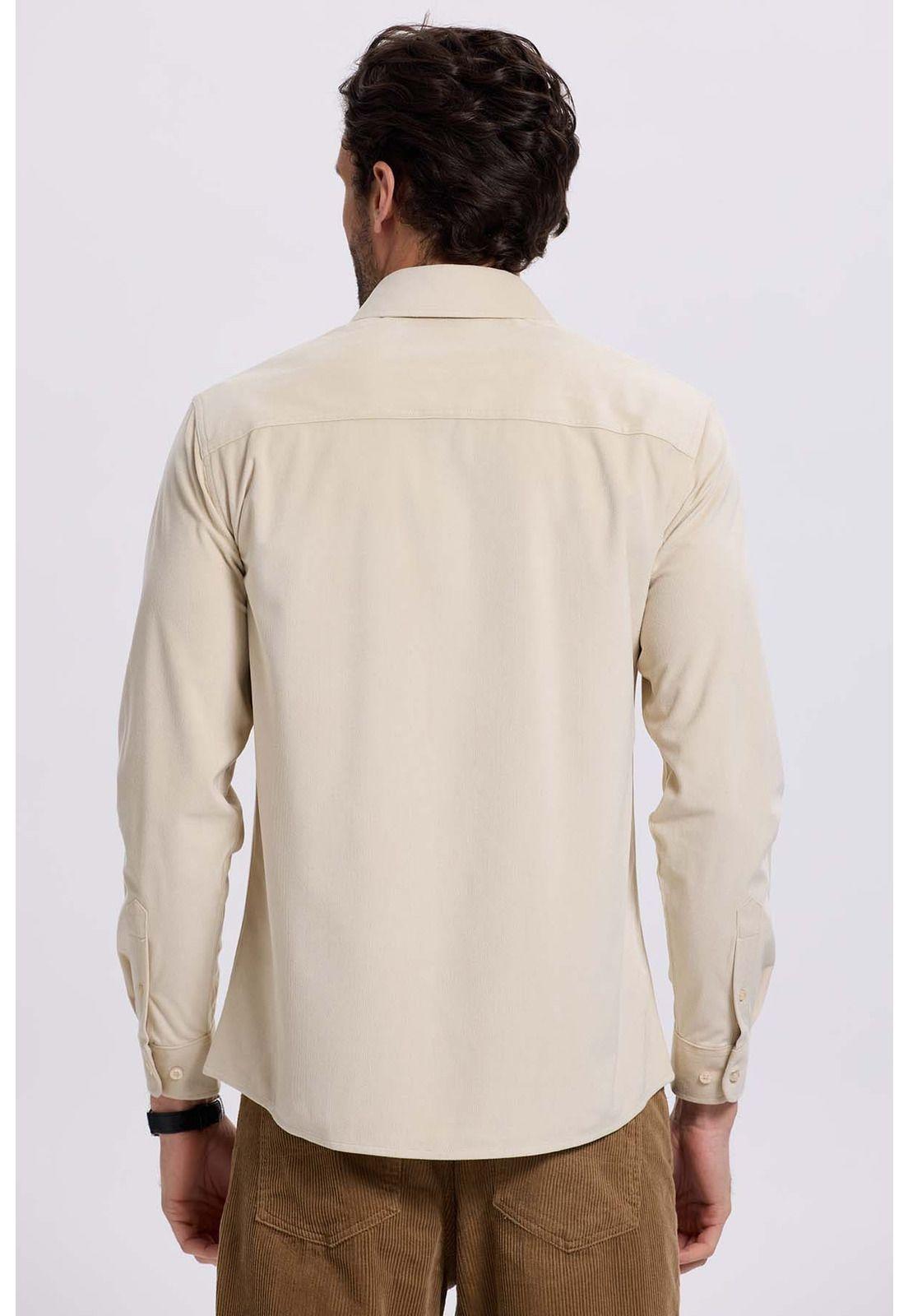 Camisa Hombre Cotelé Con Bolsillo Beige-2