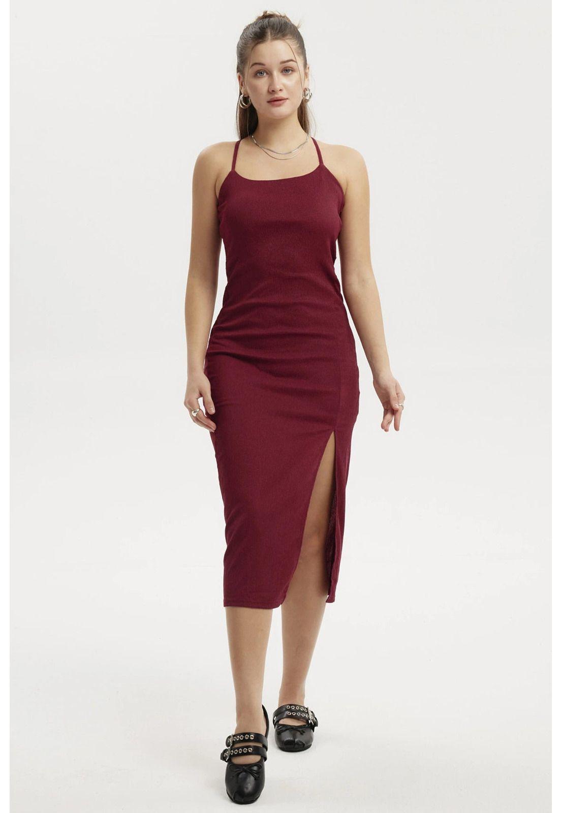 Vestido Mujer Largo Abertura Lateral Espalda Rojo-0