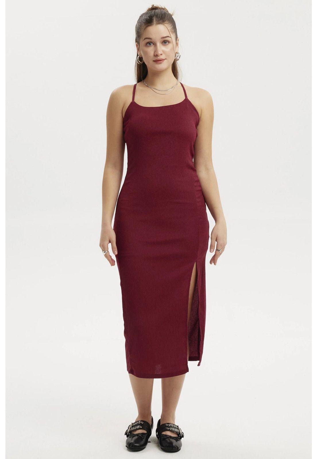 Vestido Mujer Largo Abertura Lateral Espalda Rojo-1