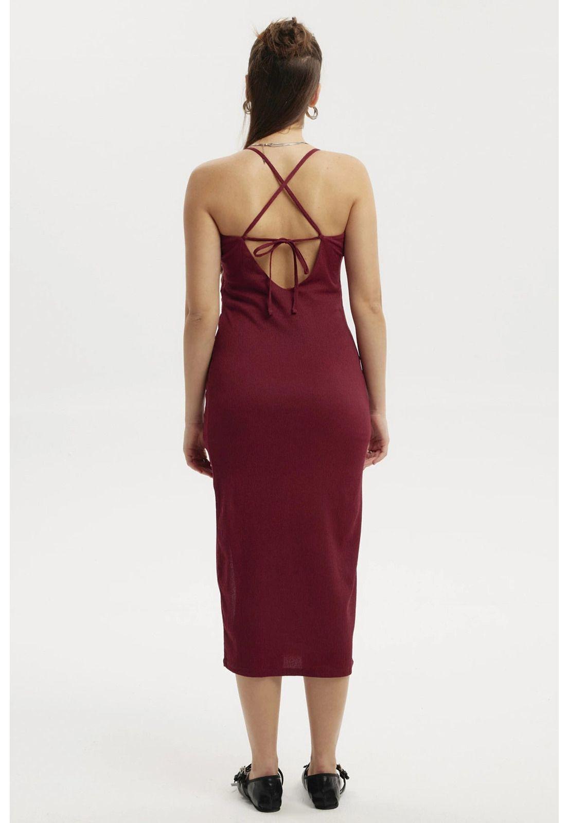 Vestido Mujer Largo Abertura Lateral Espalda Rojo-2