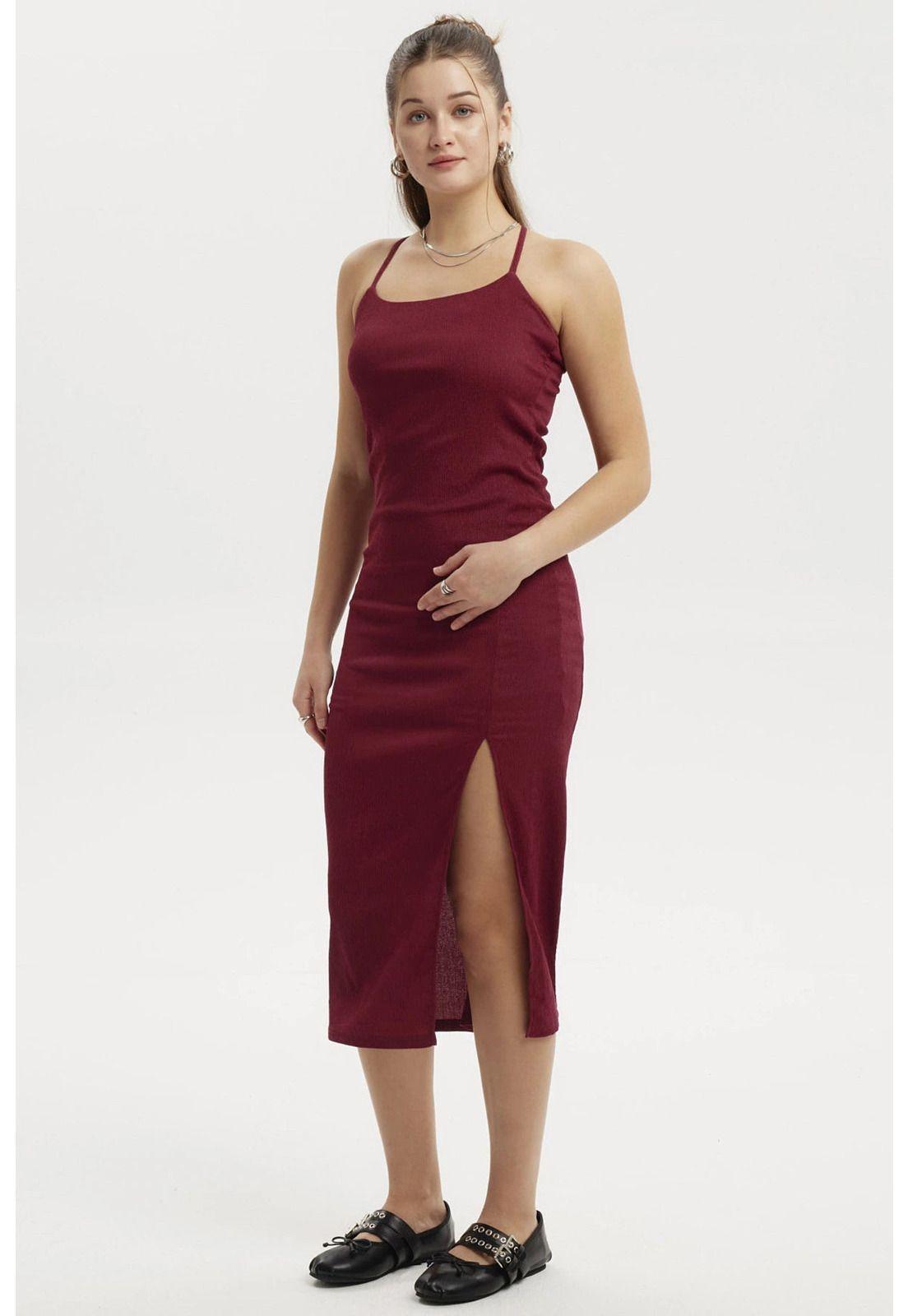 Vestido Mujer Largo Abertura Lateral Espalda Rojo-3