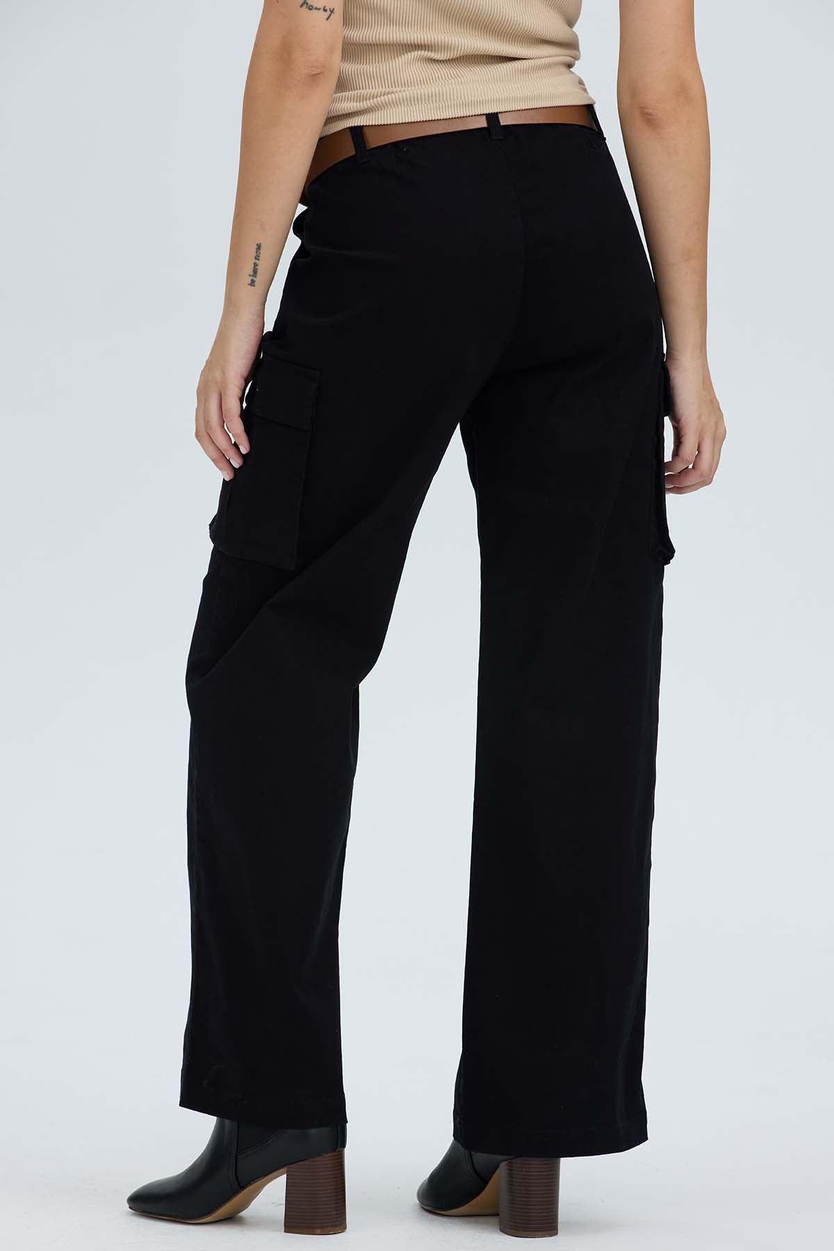Pantalón Mujer Pretina Alta Con Cinturón Negro-2