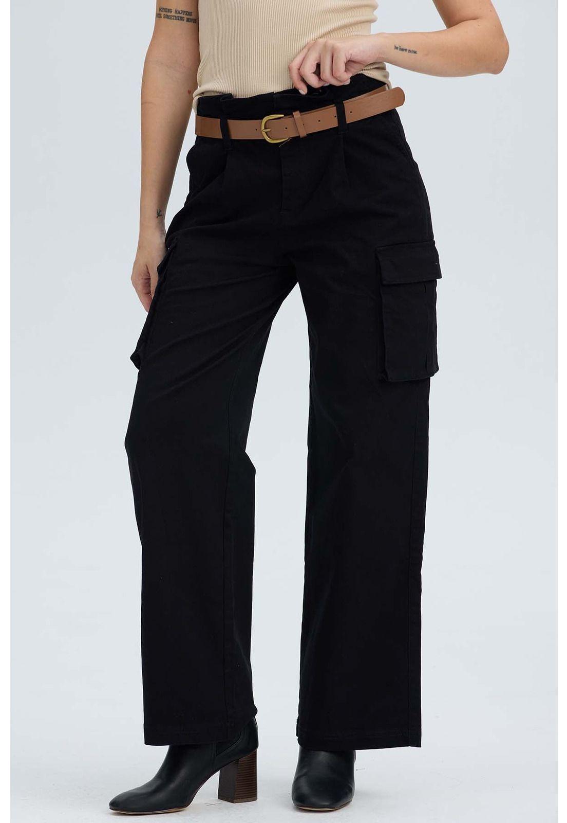 Pantalón Mujer Pretina Alta Con Cinturón Negro-0