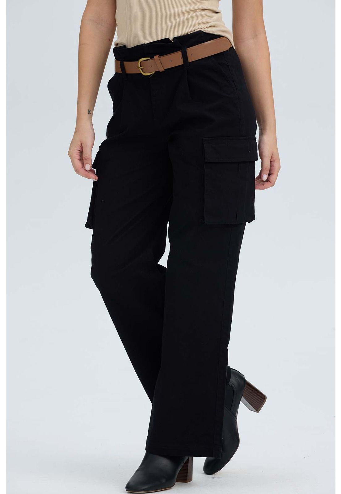 Pantalón Mujer Pretina Alta Con Cinturón Negro-1