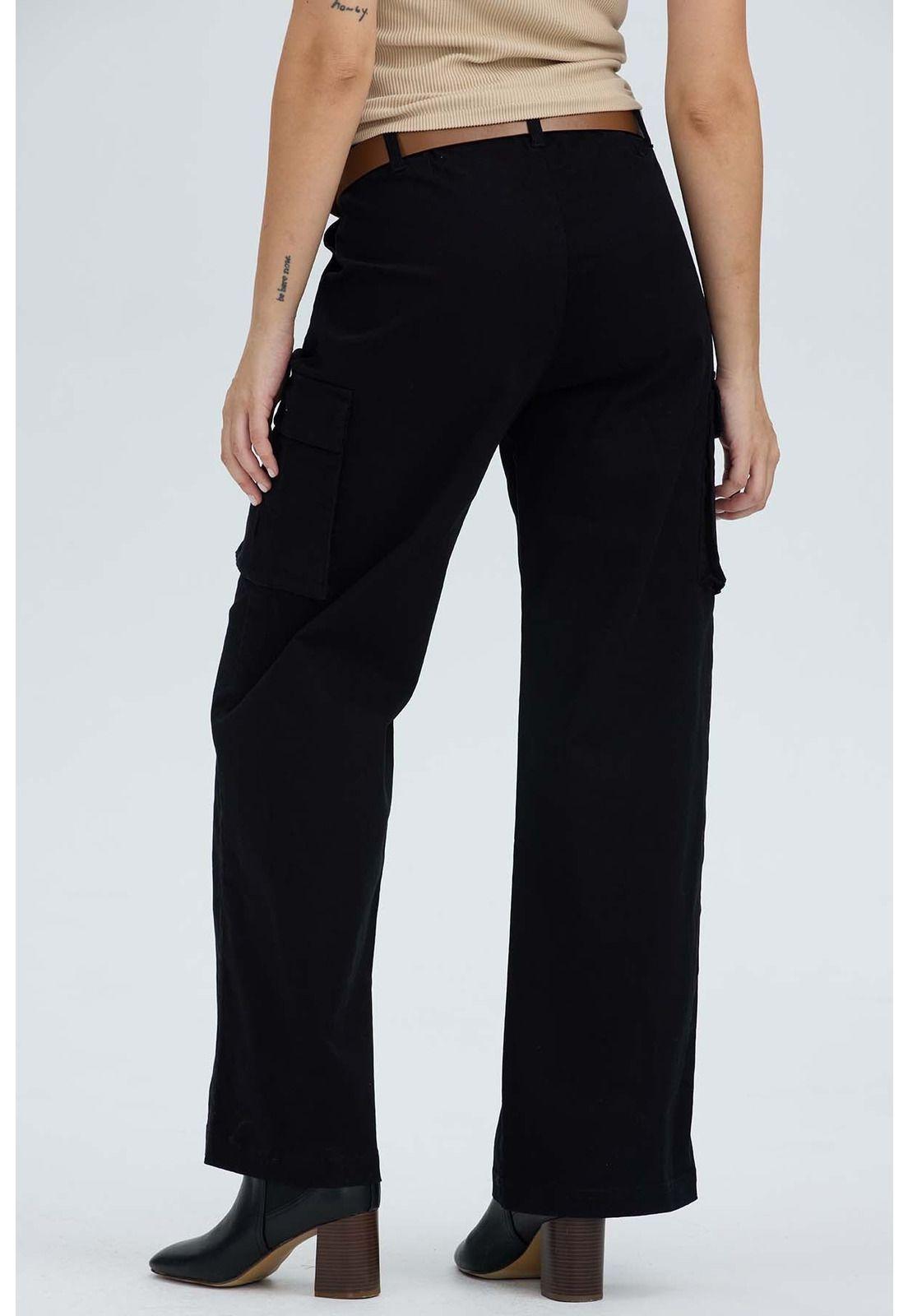 Pantalón Mujer Pretina Alta Con Cinturón Negro-2