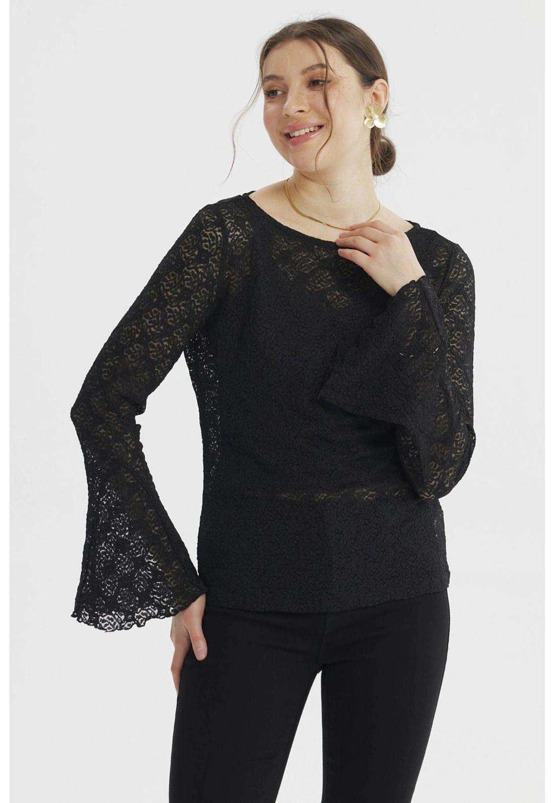 Polera Mujer Vuelos Manga Negro-0