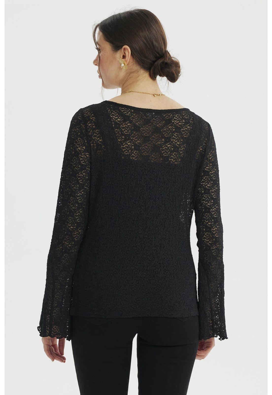 Polera Mujer Vuelos Manga Negro-2