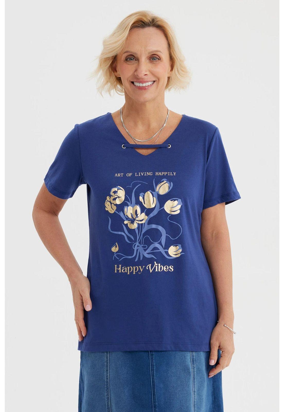 Polera Mujer Con Estampado Azul Oscuro-0