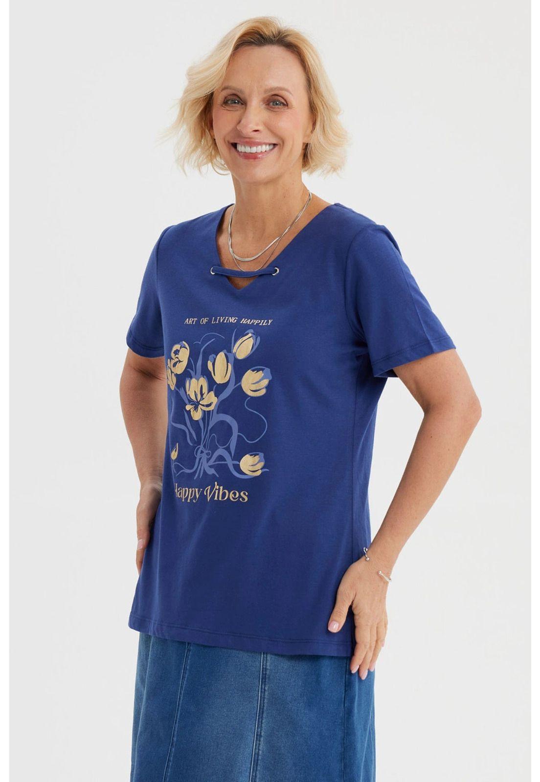 Polera Mujer Con Estampado Azul Oscuro-1