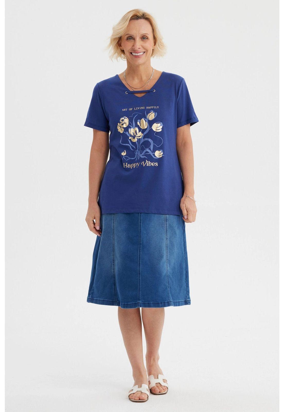 Polera Mujer Con Estampado Azul Oscuro-3