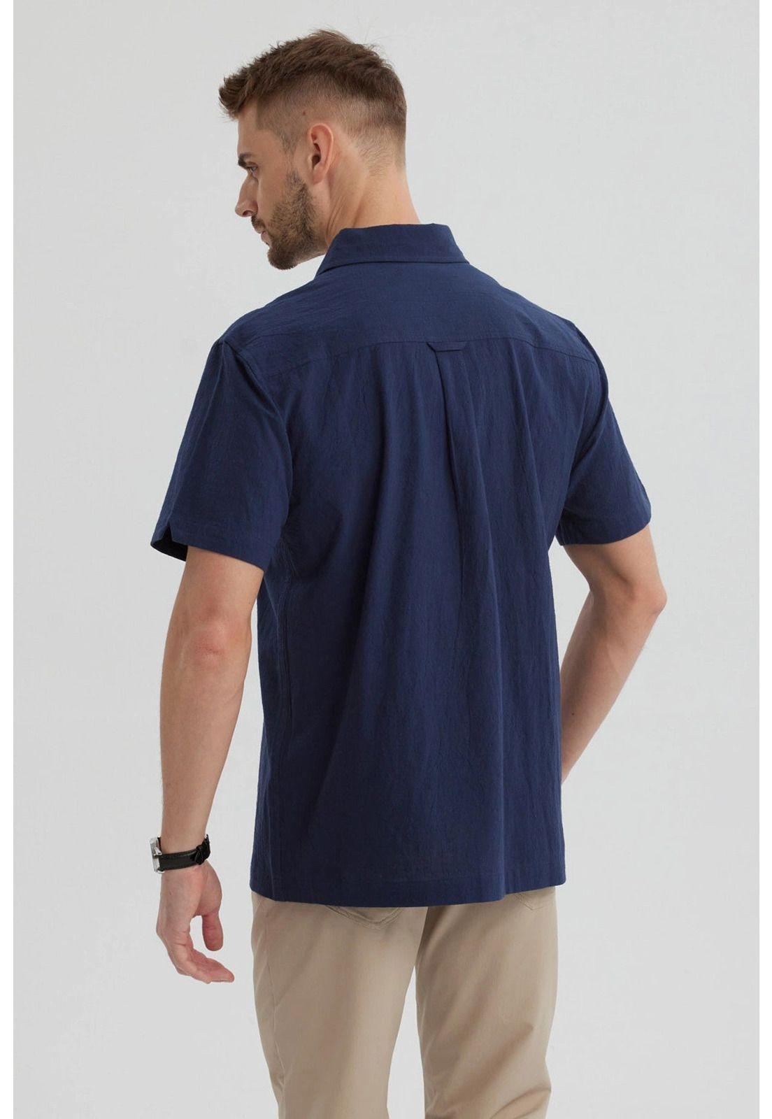 Camisa Hombre Lisa Azul Marino-2