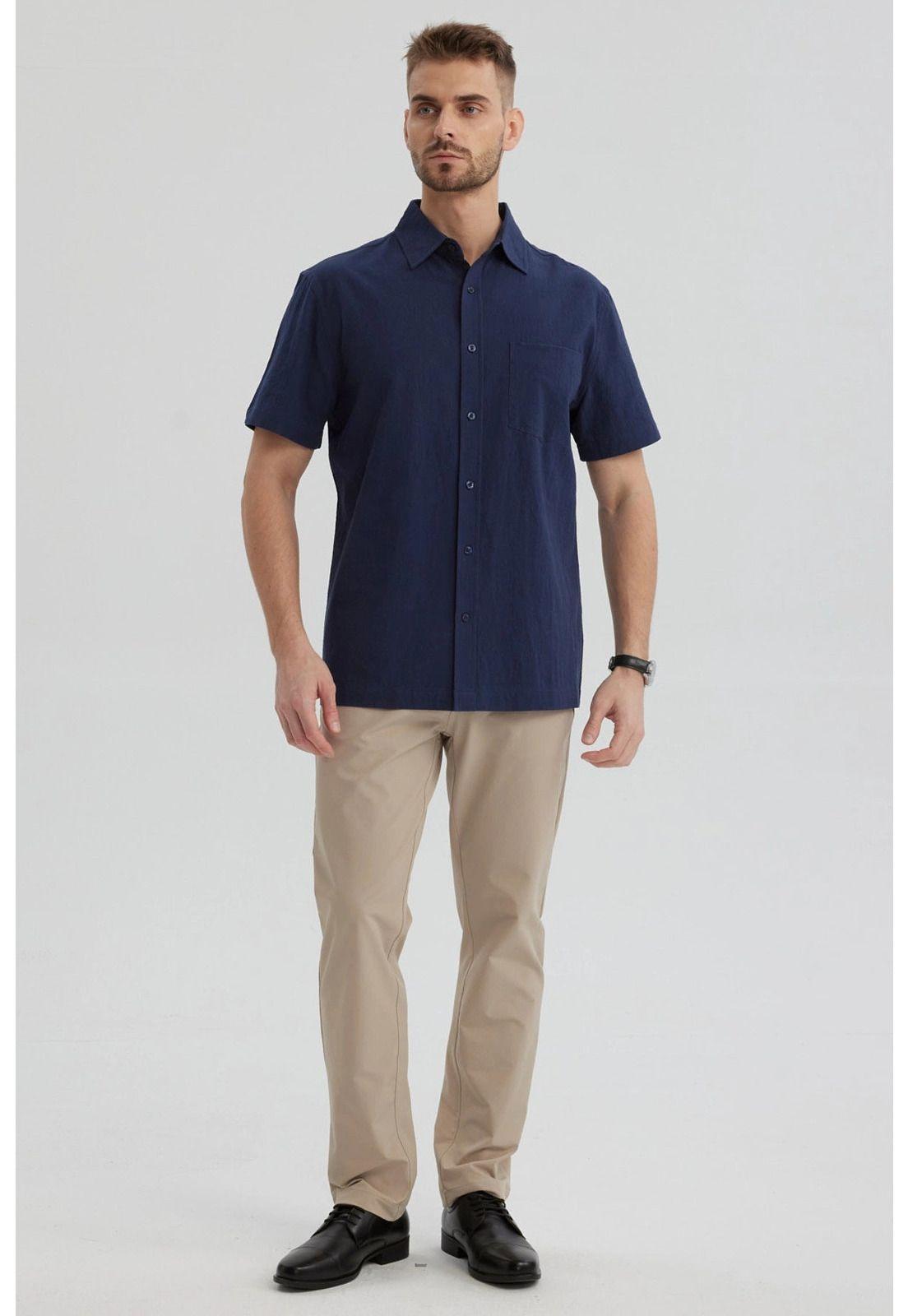 Camisa Hombre Lisa Azul Marino-3