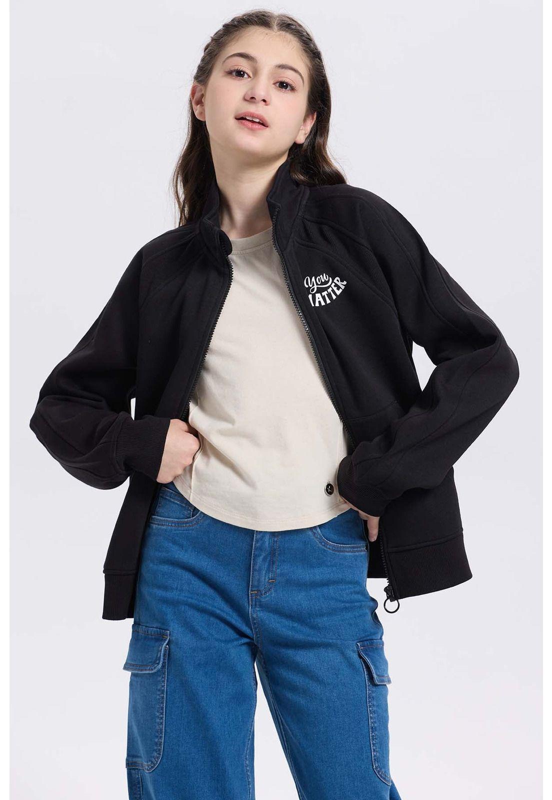 Polerón Niña Medio Cierre Negro-2