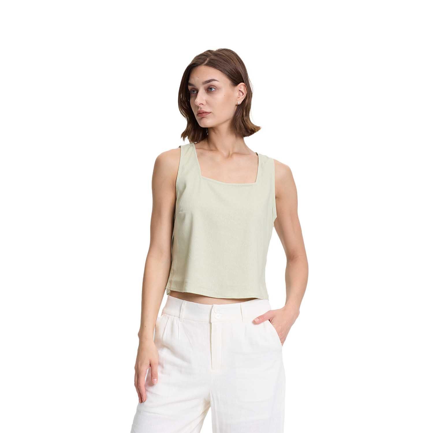 Blusa Mujer Crop Escote Cuadrado Kaki Fashions Park-0