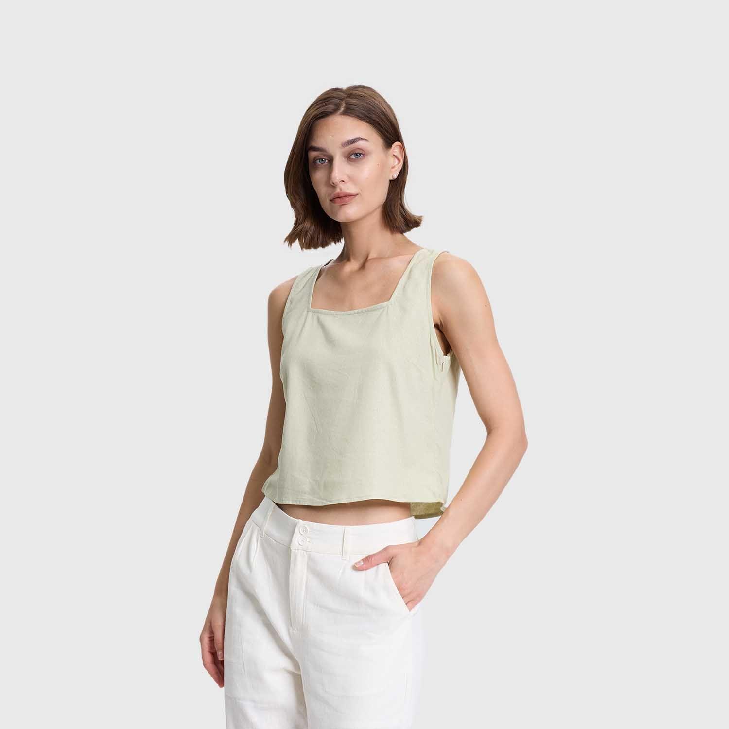 Blusa Mujer Crop Escote Cuadrado Kaki Fashions Park-1