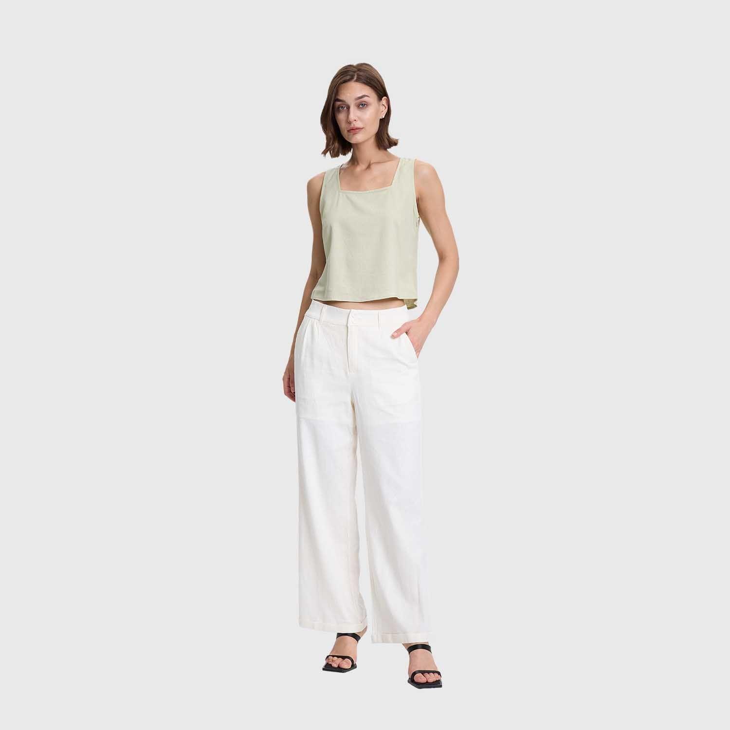 Blusa Mujer Crop Escote Cuadrado Kaki Fashions Park-3