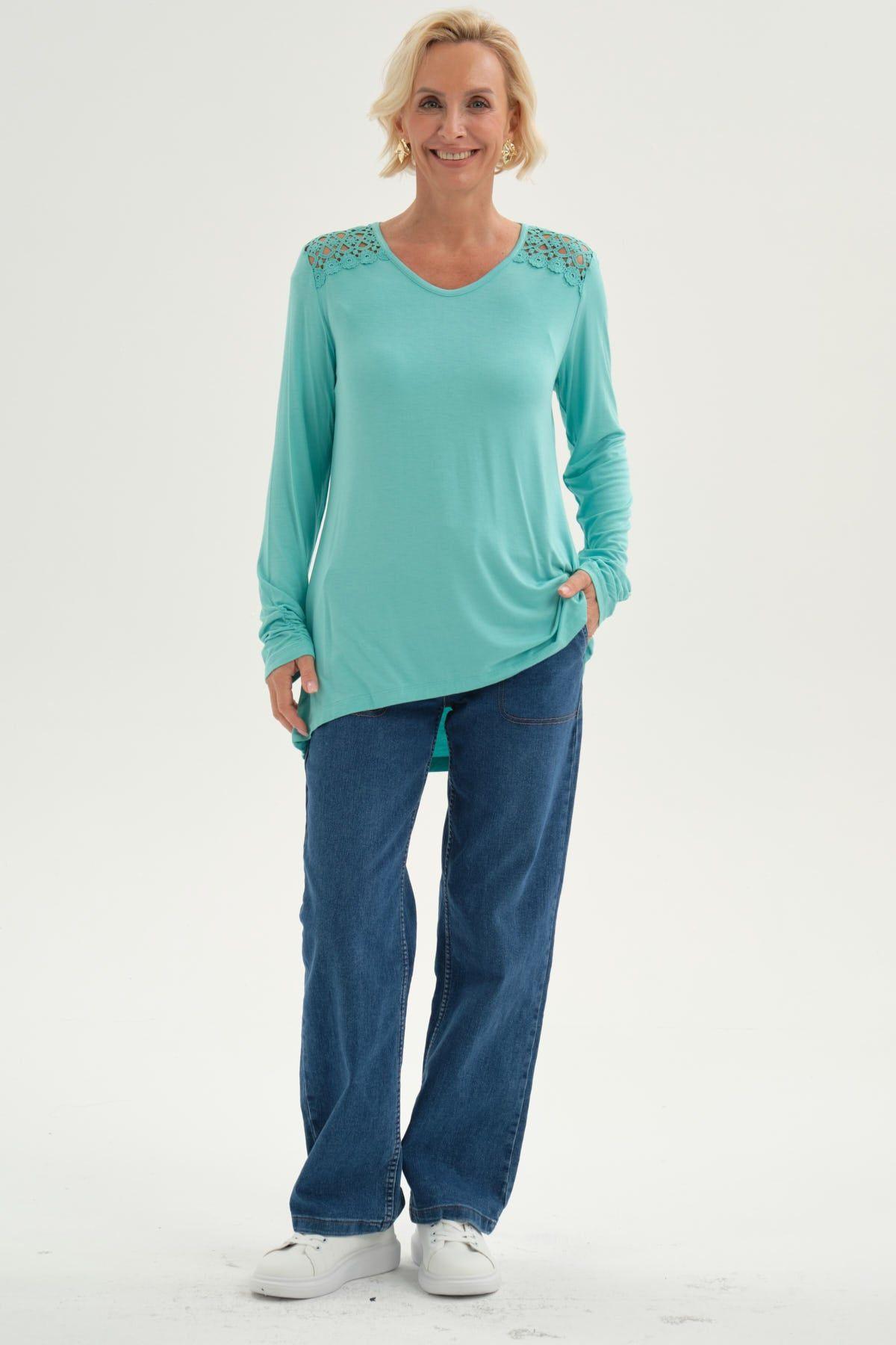 Polera Mujer Con Detalle Macramé Verde Agua-3