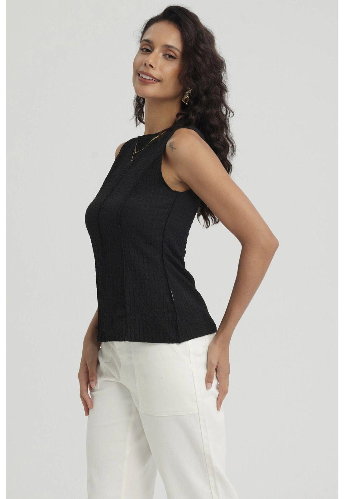 Polera Mujer Texturizada Negro-3