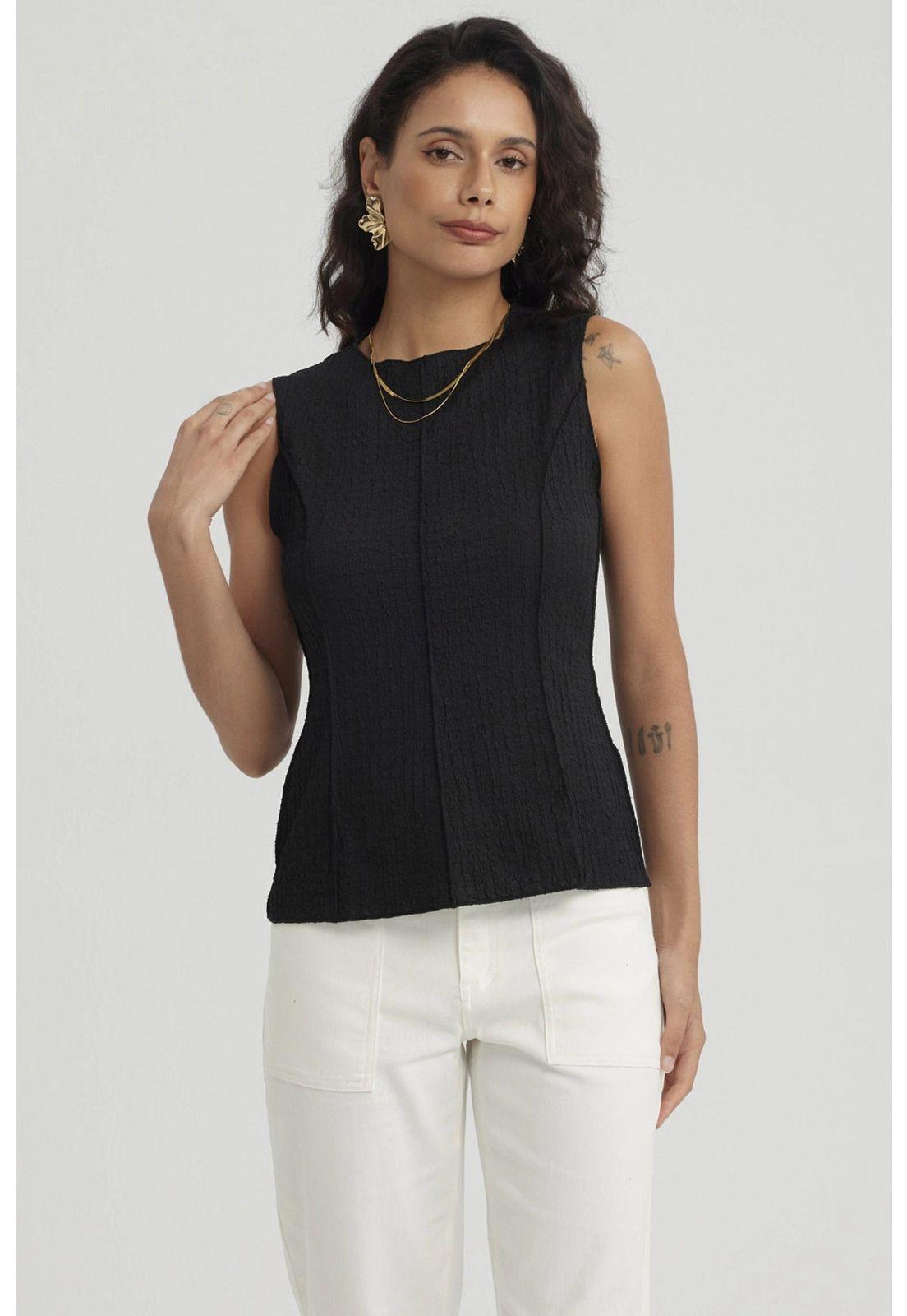 Polera Mujer Texturizada Negro-4