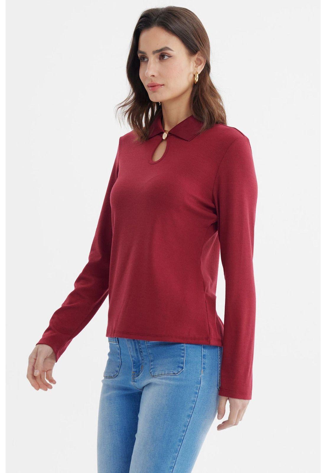 Polera Mujer Detalle Cuello Escote Burdeo-1