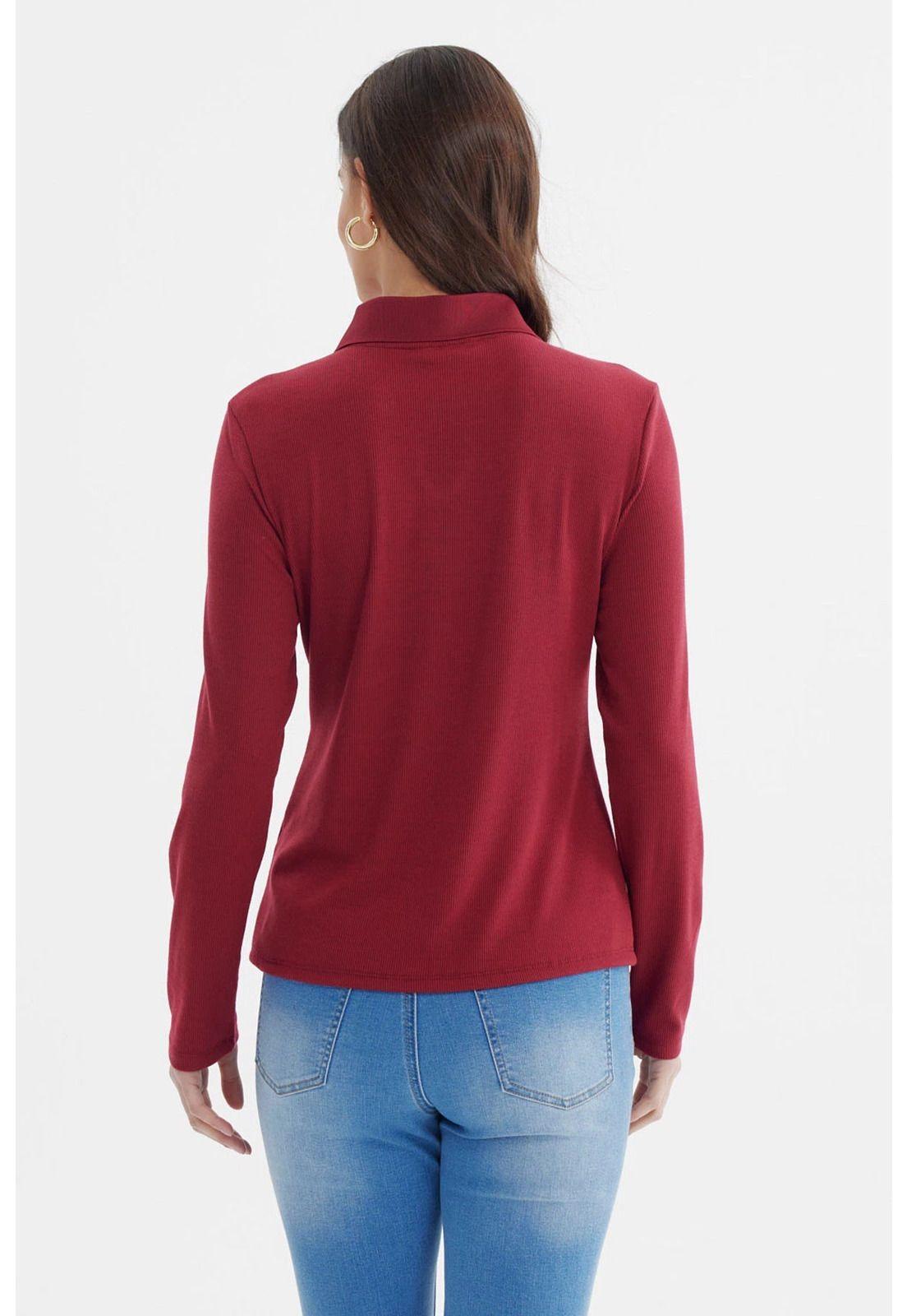 Polera Mujer Detalle Cuello Escote Burdeo-2