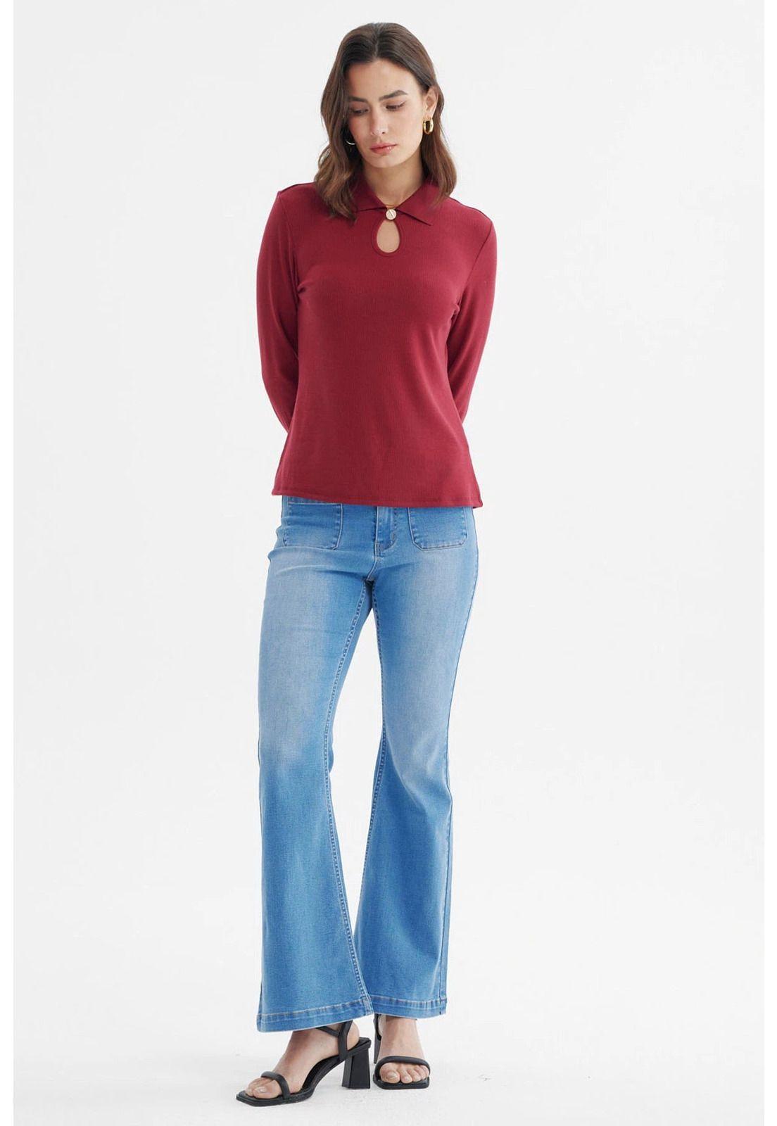 Polera Mujer Detalle Cuello Escote Burdeo-3