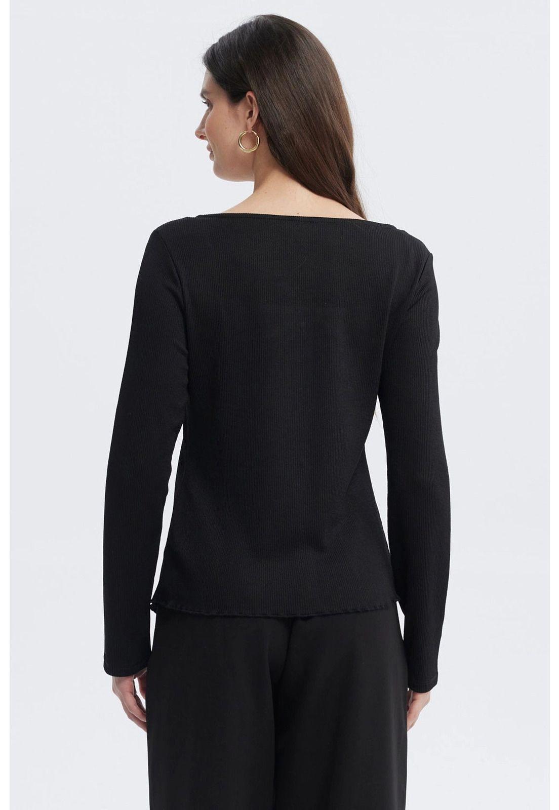 Polera Mujer Escote Cuadrado Aplicación Botones Negro-2