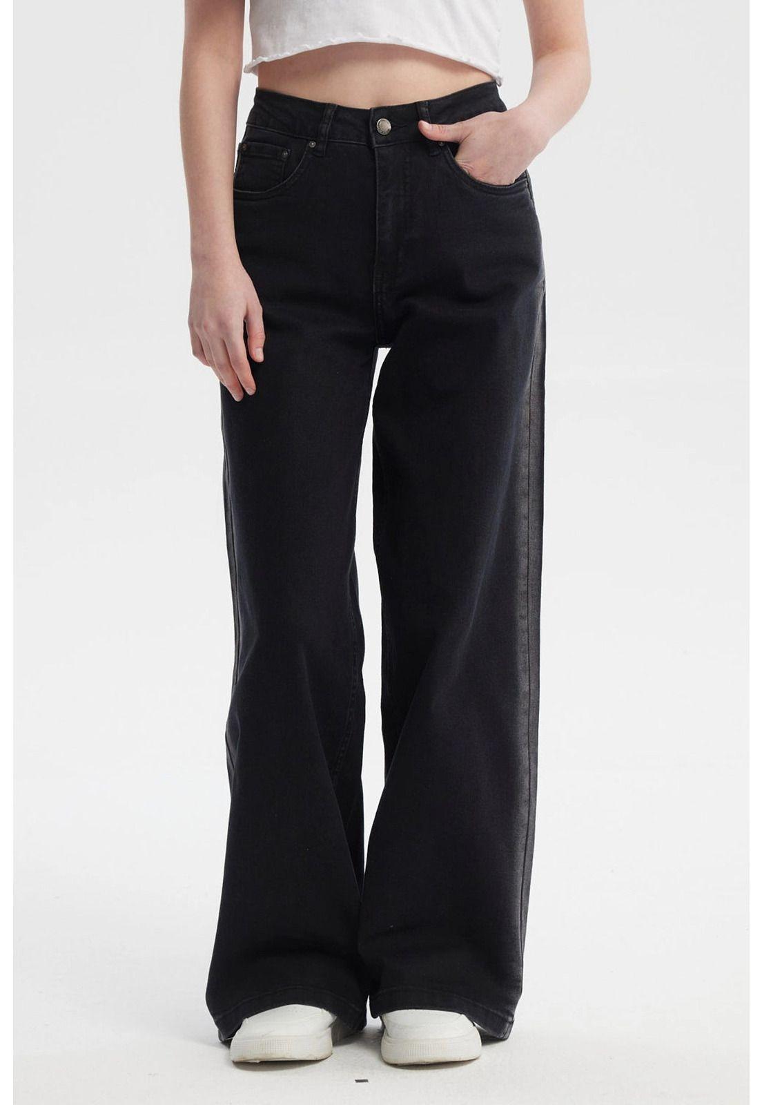 Jeans Mujer Baggy Linea Focalizada Lateral Negro-0