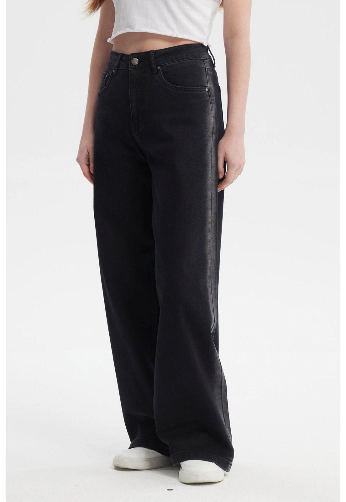 Jeans Mujer Baggy Linea Focalizada Lateral Negro-1