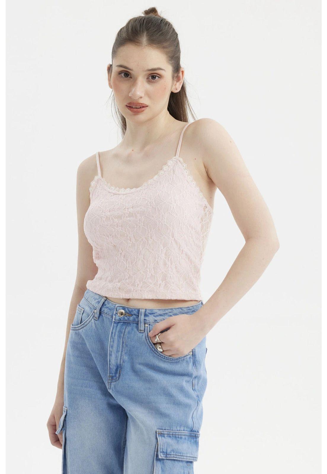 Peto Mujer Encaje Rosado Claro-0