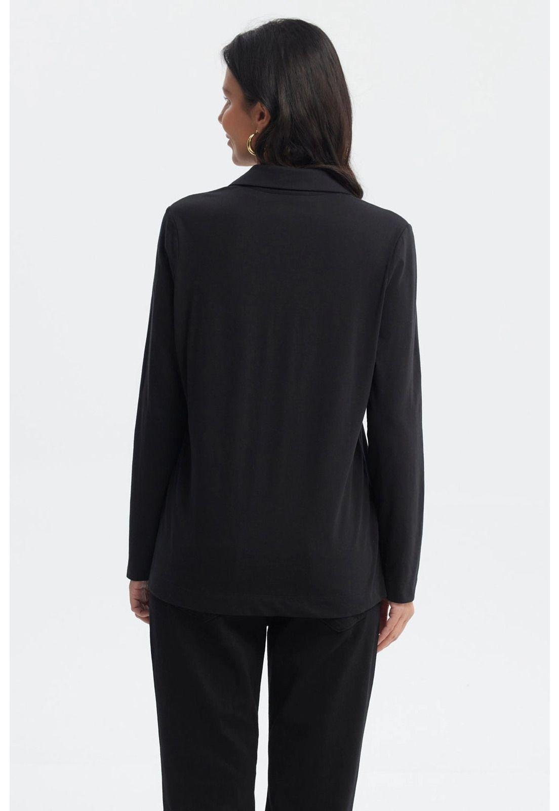 Polera Mujer Cuello Camisero Negro-2