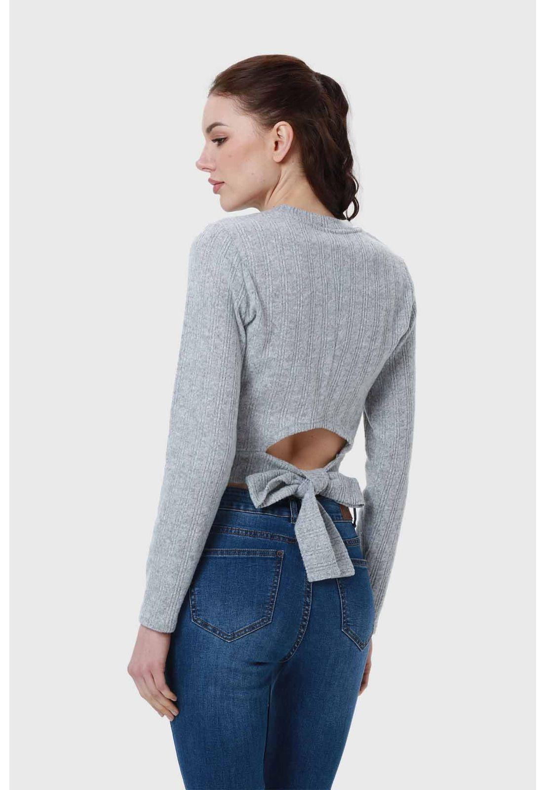 Sweater Mujer Detalle Gris Melange-2