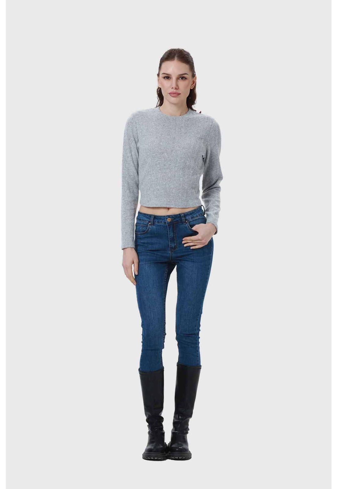 Sweater Mujer Detalle Gris Melange-3