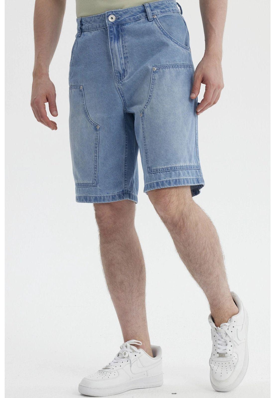 Bermuda Hombre Parche Carpintero Azul Retro-1