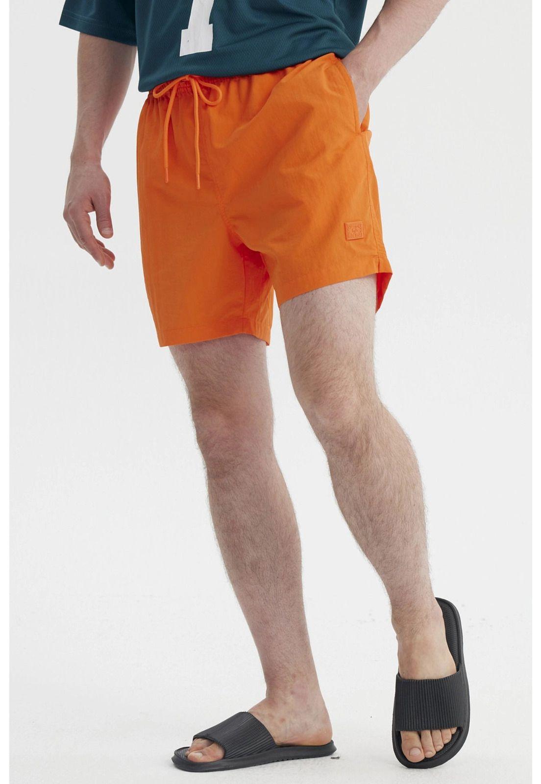 Short de Baño Hombre Liso Naranjo-1