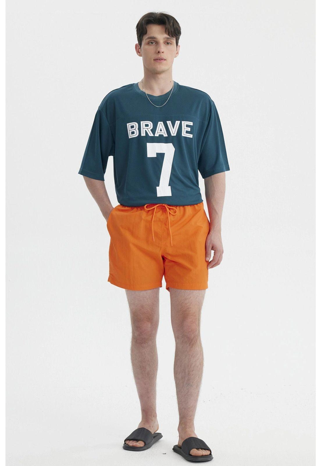 Short de Baño Hombre Liso Naranjo-3