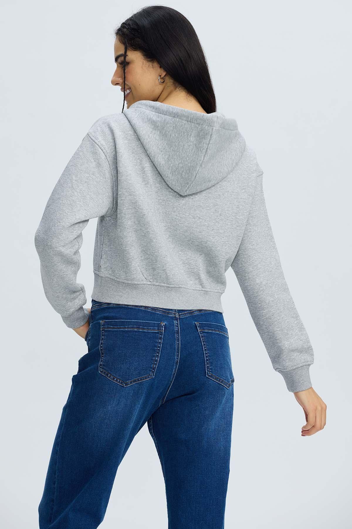Polerón Mujer Medio Zipper Crop Gris Melange-2