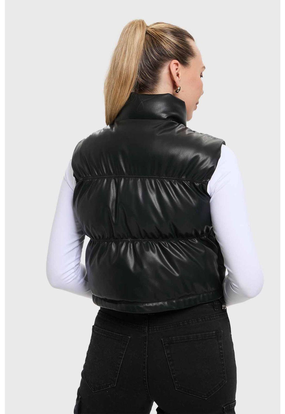 Parka Mujer Efecto Cuero Negro-2