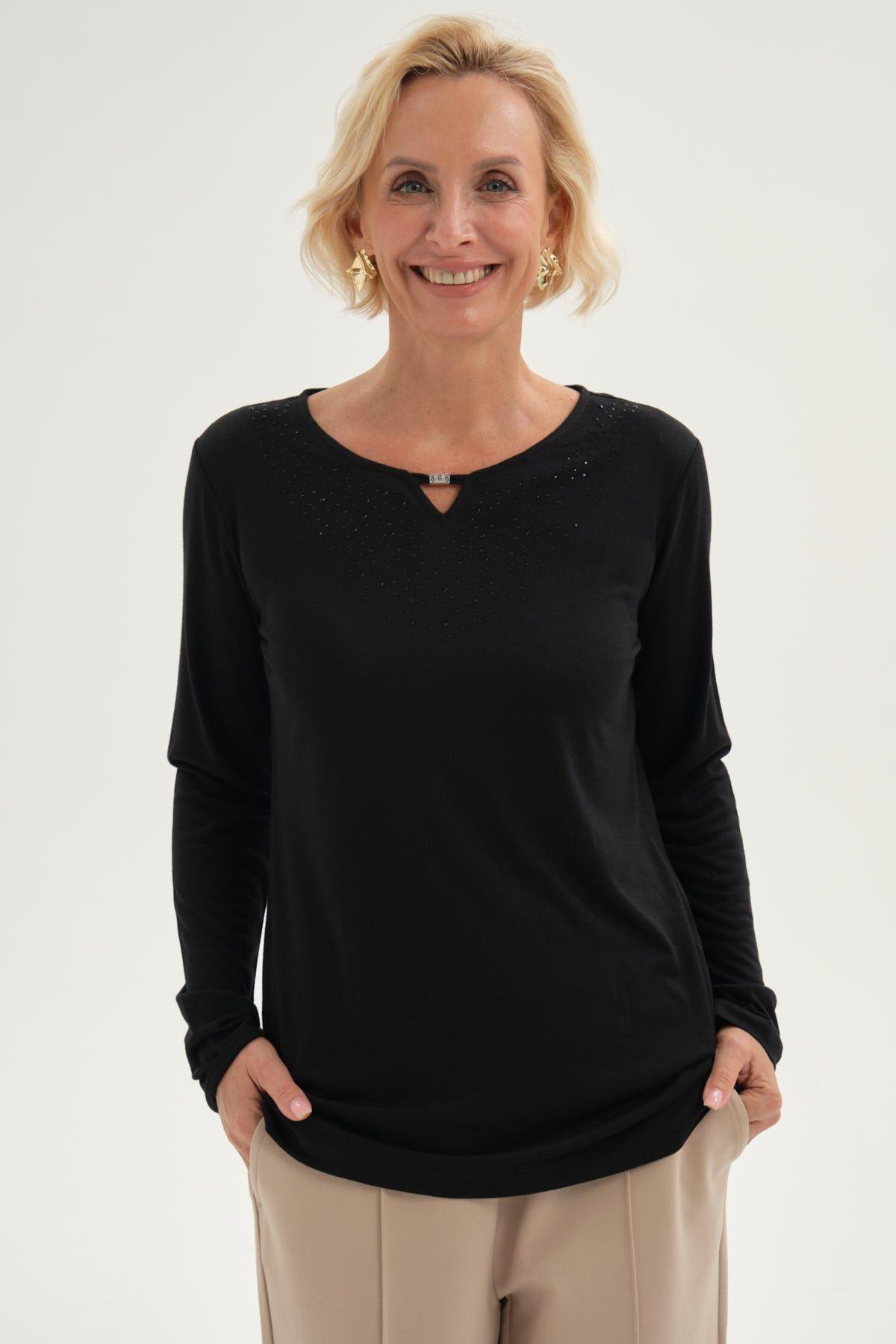Polera Mujer Lisa Manga Roll Up Negro-0