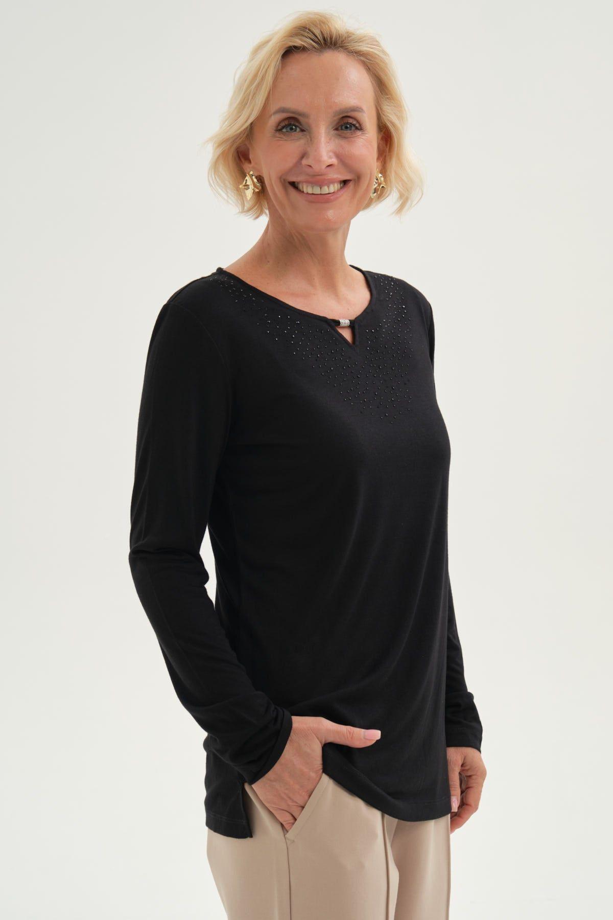 Polera Mujer Lisa Manga Roll Up Negro-1