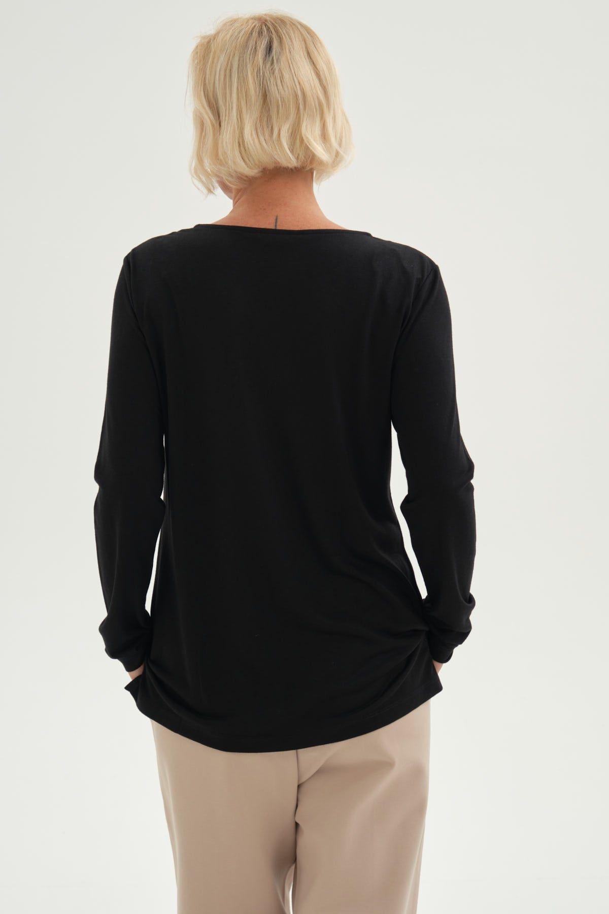 Polera Mujer Lisa Manga Roll Up Negro-2