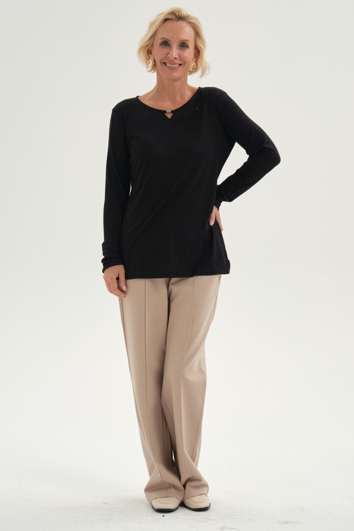 Polera Mujer Lisa Manga Roll Up Negro-3