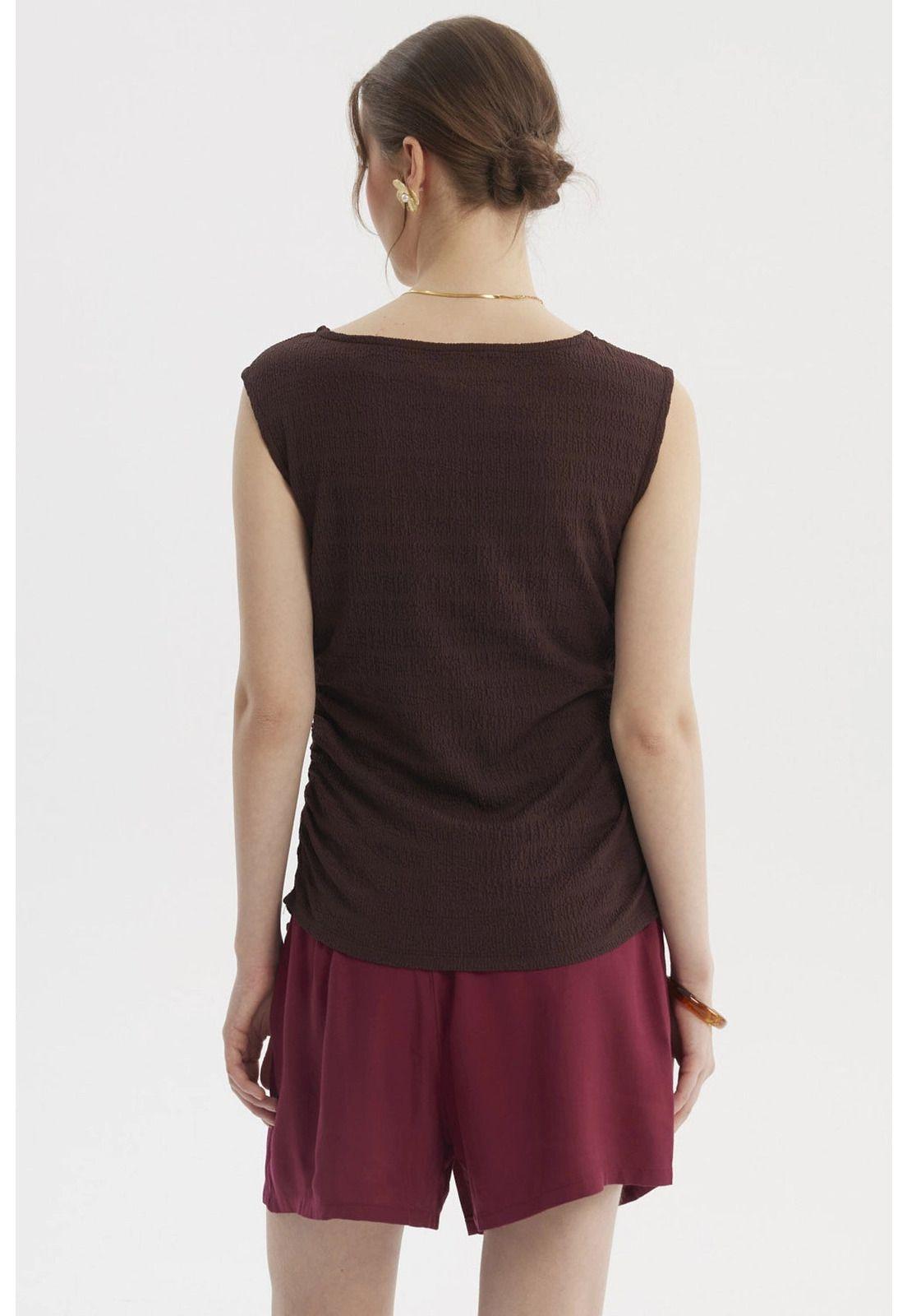 Polera Mujer Bote Drapeada Café Oscuro-2